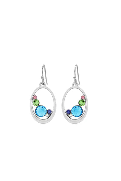 EarSense F368 Silver Swarovski Multi Colour Crystal Oval Drops on a French Hook - Life Pharmacy St Lukes