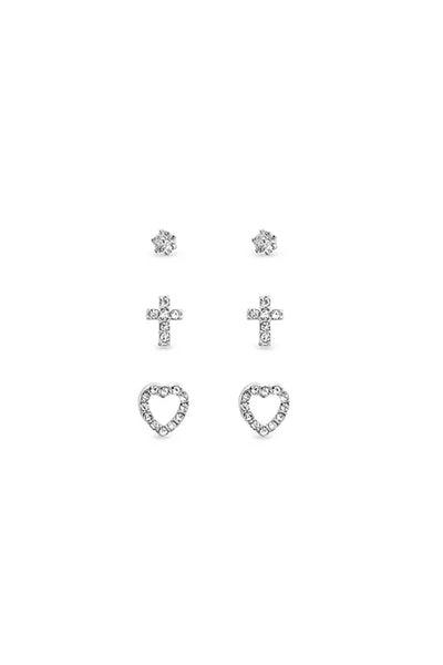 EarSense F408 Silver Cubic Zirconia, Cross and Heart Trio - Life Pharmacy St Lukes