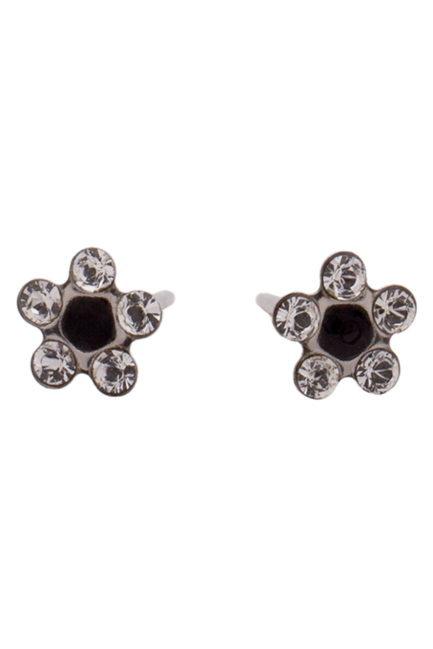 EURO Silver Daisy with Clear and Black Crystals Studs - Life Pharmacy St Lukes