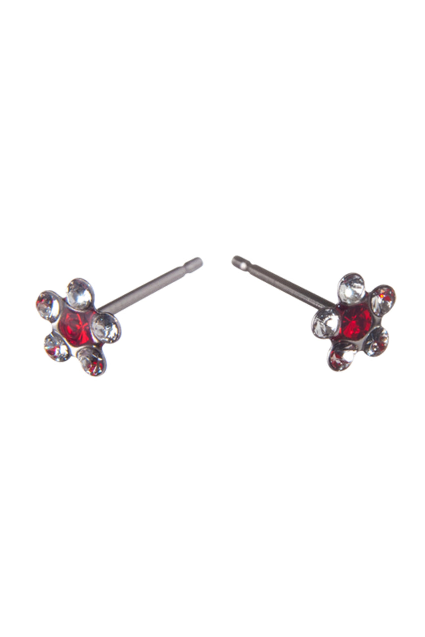 EURO Silver Daisy with Clear and Red Crystals Studs - Life Pharmacy St Lukes
