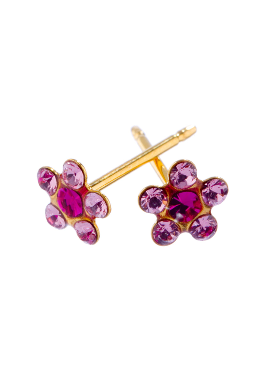EURO Gold Daisy with Light Rose and Fuchsia Crystals Studs - Life Pharmacy St Lukes