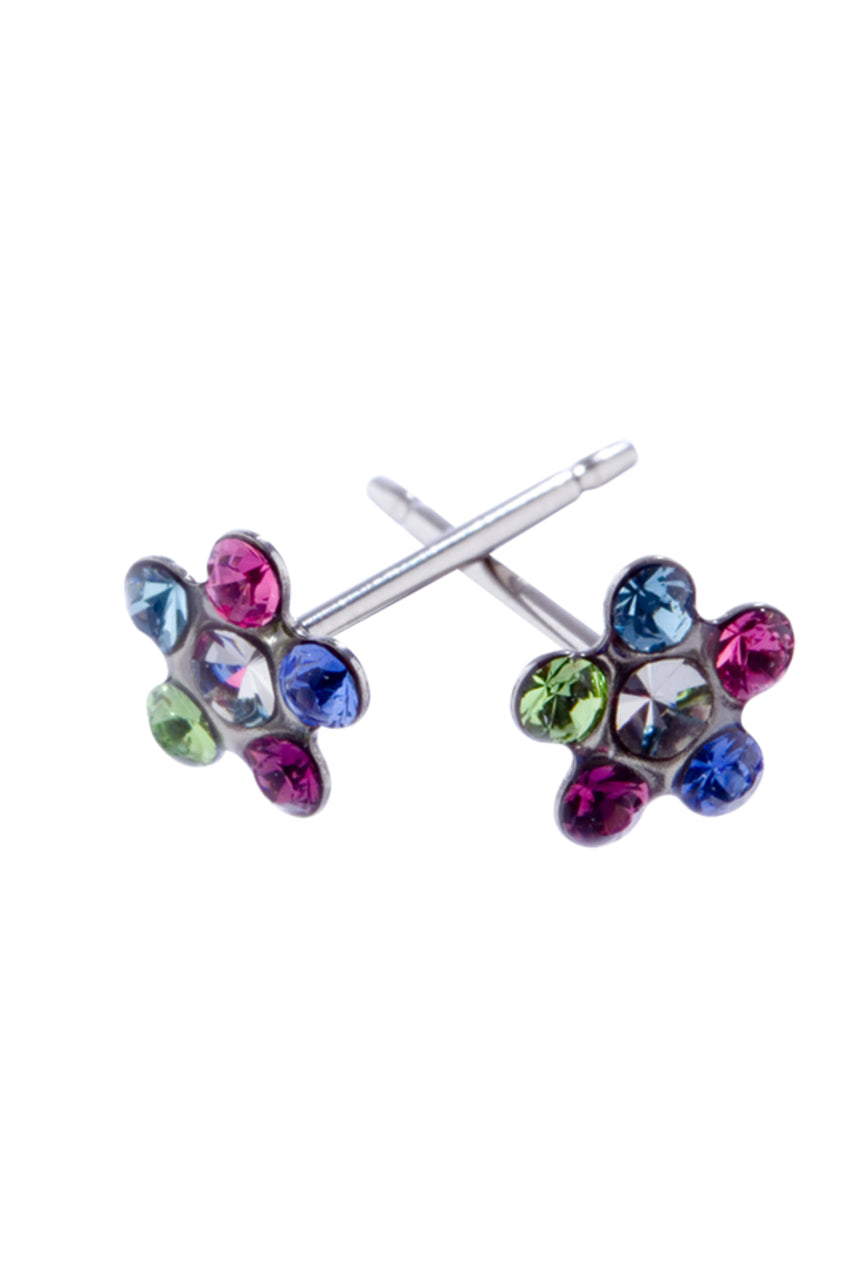 EURO Silver Daisy with Multi-Coloured Crystals Studs - Life Pharmacy St Lukes