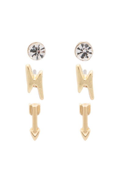 EURO Gold Crystal + Bolt + Arrow Studs - Life Pharmacy St Lukes