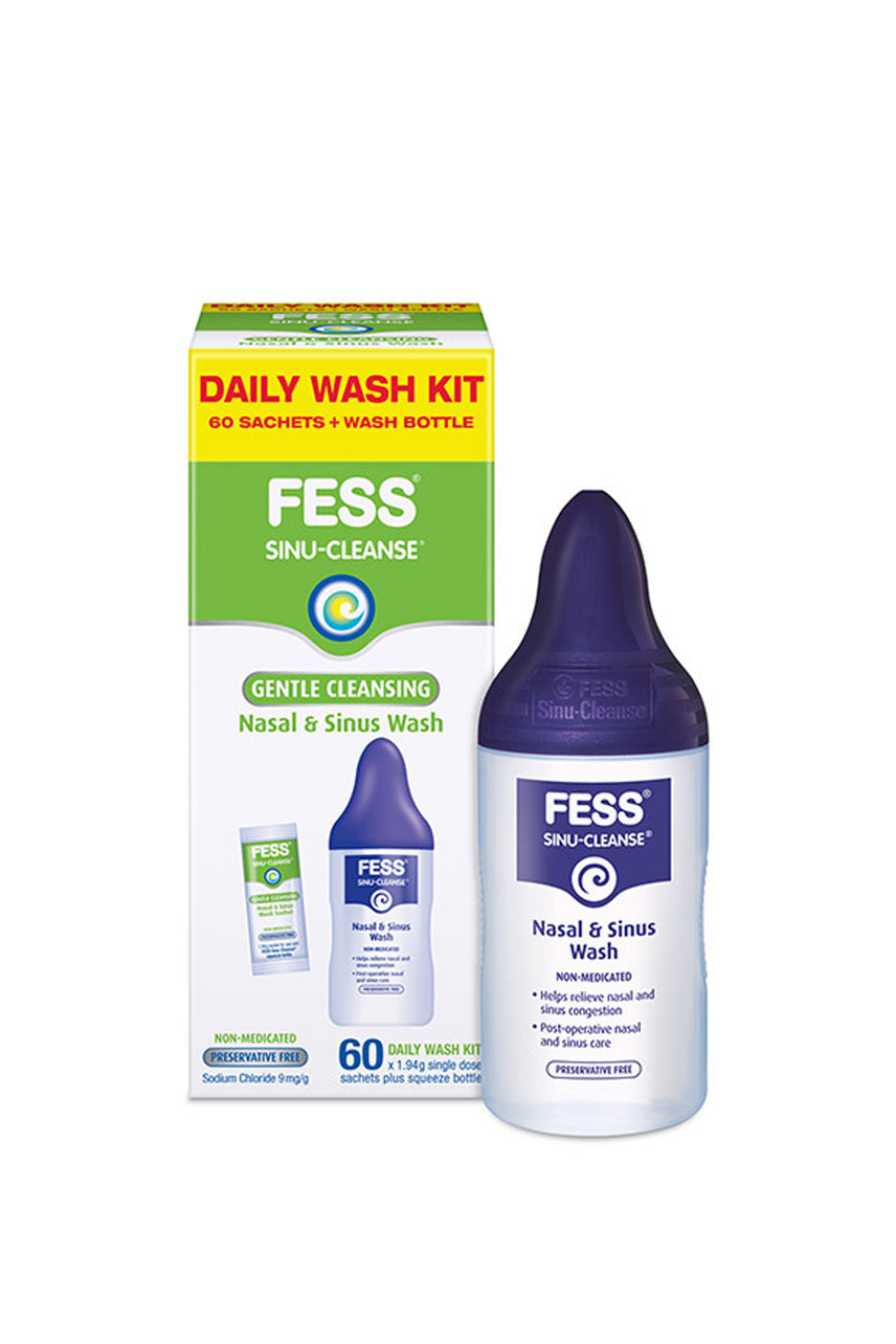 FESS® Sinu-Cleanse Gentle Cleansing Daily Wash Kit 60 x 1.94g sachet plus Wash bottle Kit - Life Pharmacy St Lukes