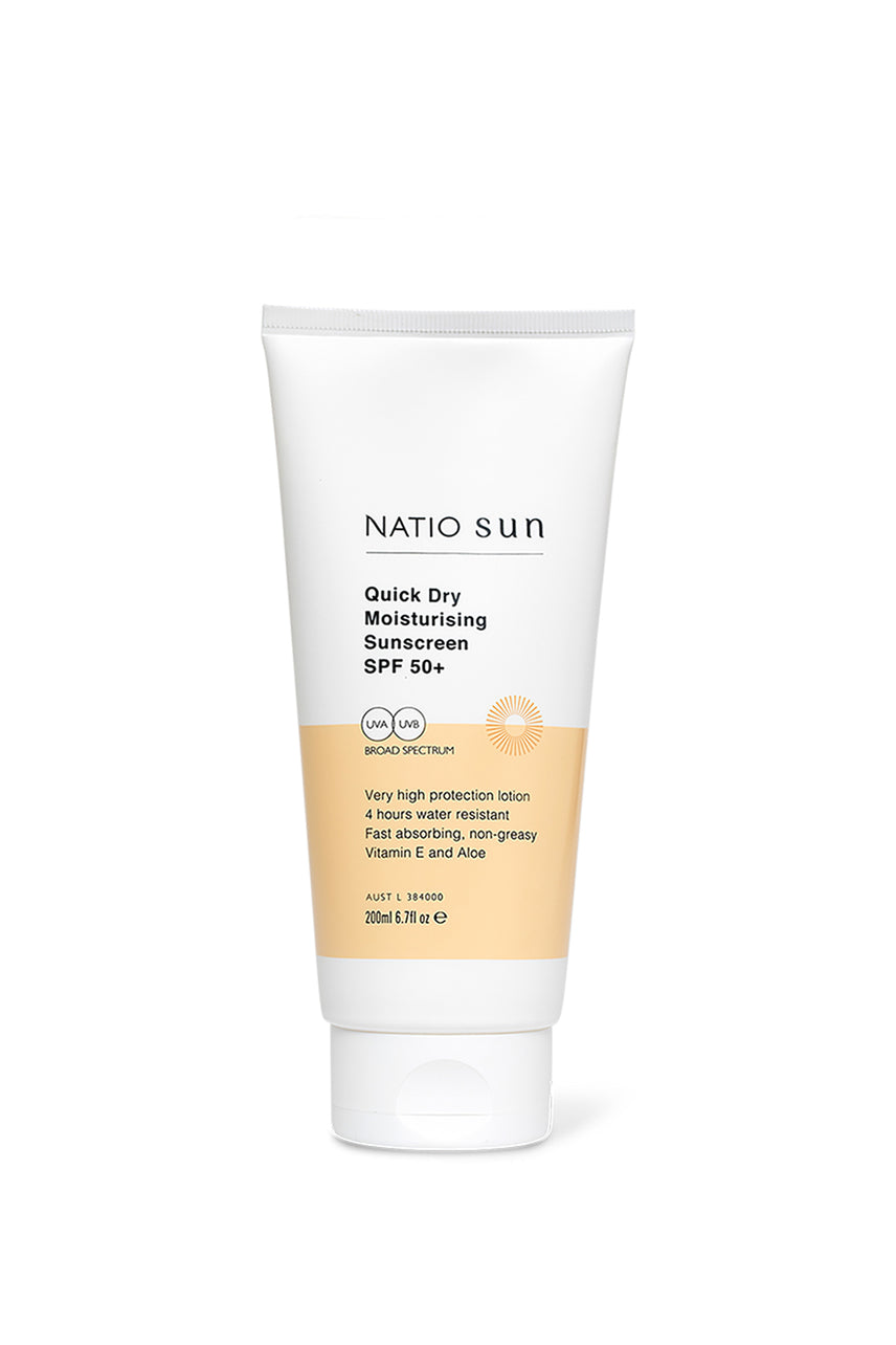 NATIO Quick Dry Moisturising Sunscreen SPF 50+ 200ml - Life Pharmacy St Lukes