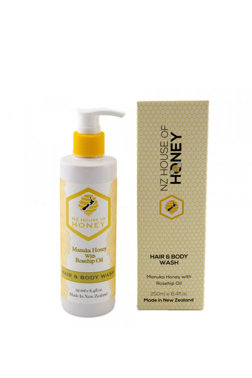 NZ HOUSE OF HONEY Manuka Honey with Rosehip Oil Hair and Body Wash Pump 250ml - Life Pharmacy St Lukes