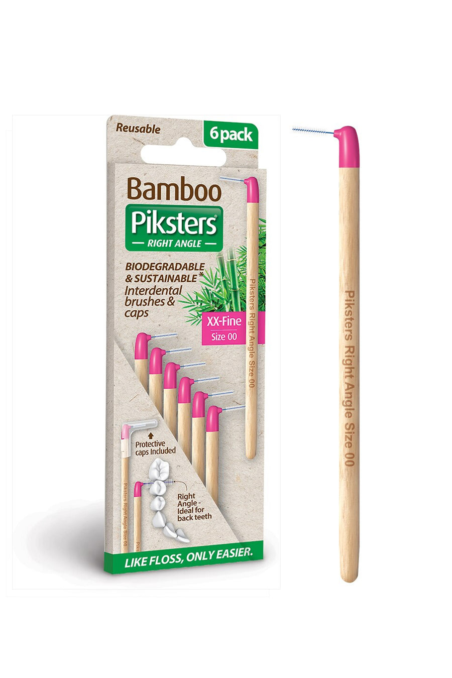 PIKSTERS Bamboo interdental Brush Right Angle Pink Size 00 - 6 Pack - Life Pharmacy St Lukes