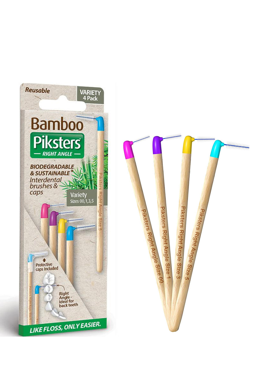 PIKSTERS Bamboo interdental Brush Right Angle Variety 4 Pack - Life Pharmacy St Lukes