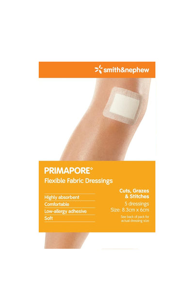 SMITH & NEPHEW PRIMAPORE Flexible Fabric Dressing 8.3x6cm 5 Pack - Life Pharmacy St Lukes