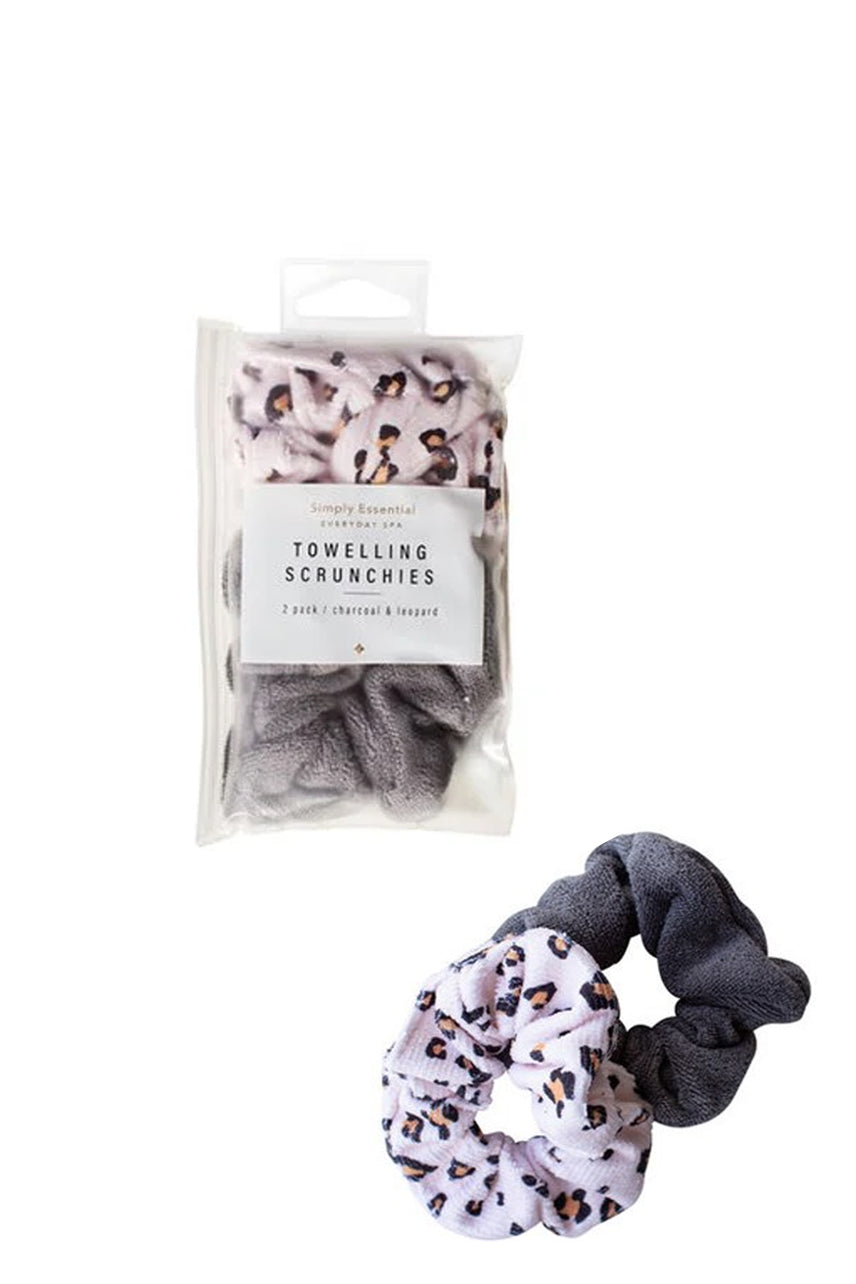 SIMPLY ESSENTIAL 21-1303CL Everyday Spa Toweling Scrunchies Charcoal and Leopard 2pk - Life Pharmacy St Lukes