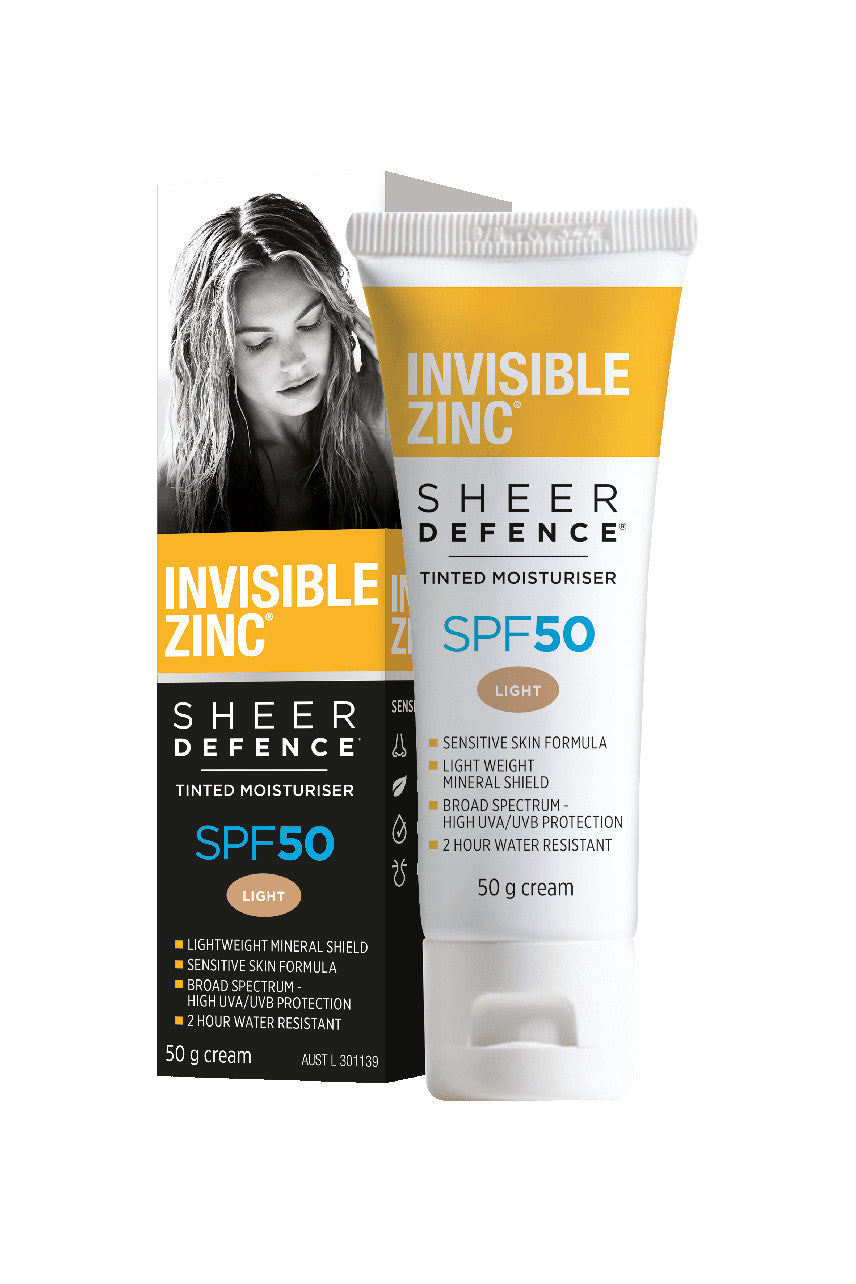 INVISIBLE ZINC Sheer Defence Tinted Moisturiser Light SPF50 50g - Life Pharmacy St Lukes