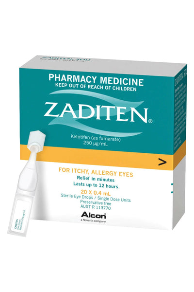 ZADITEN Single Dose Unit Eye Drops 0.4ml 20 Pack - Life Pharmacy St Lukes